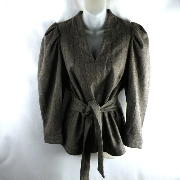 Sea New York Pinstripe Wool Long Sleeve Tie waist top 6 - Picture 1 of 8